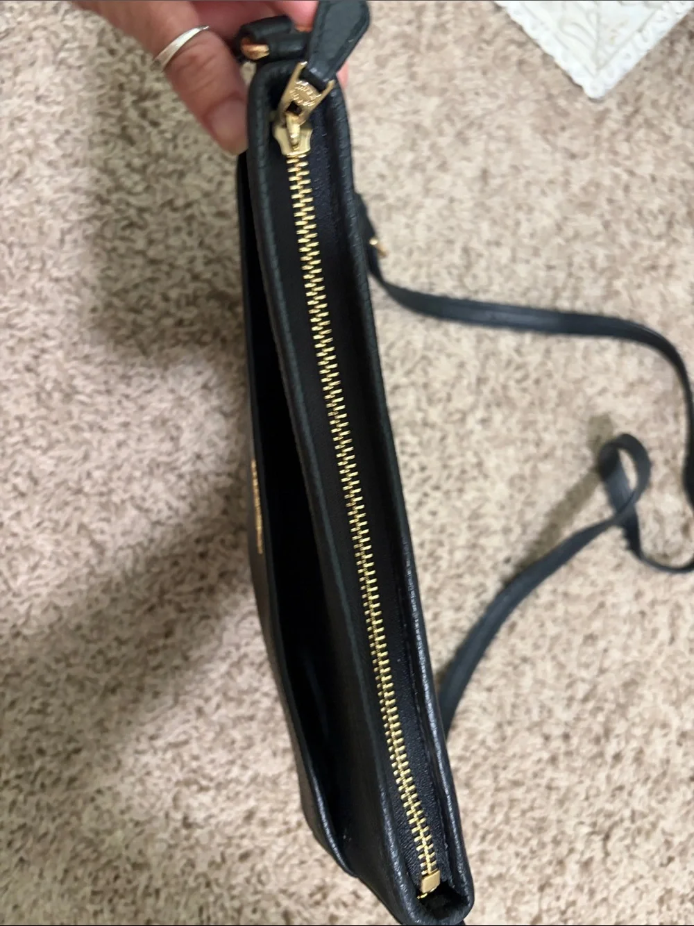 Coach Black Pebbled Leather Messenger Crossbody with Gold Logo